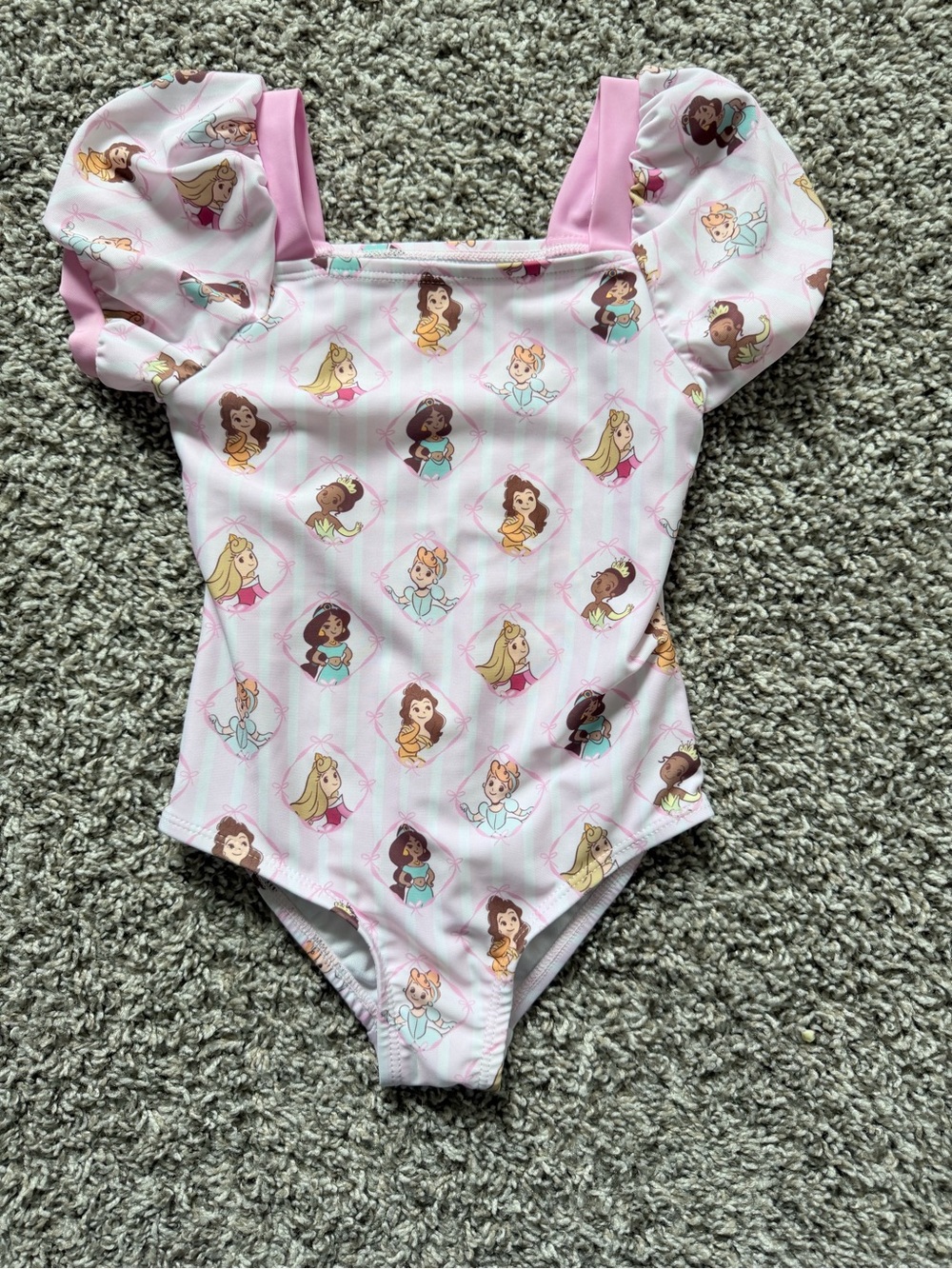 Disney Girls Pink Princess Print Puff Sleeve One-Piece